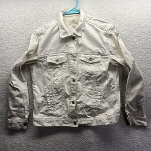 Lucky Brand Jacket Womans Medium White Cotton Denim Jean Trucker Thrashed